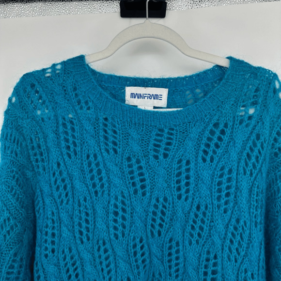 Vintage Mohair Women’s Sweater Size L Open Knit Crew Neck Blue Boho Feminine - Picture 9 of 10